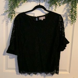 Black Lace ruffled shirt. Nanette Lepore. Large.